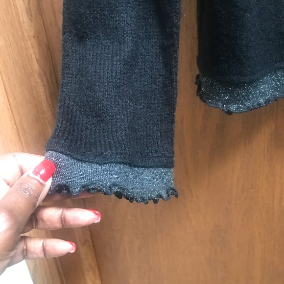 Lisa International Black Sweater with Ruffle Collar with Glitter Threading - Picture 3 of 6